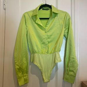 GUC Pretty Little Thing Silky Neon Yellow/Green Bodysuit Size 4